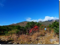 04紅葉を見ながら山頂を目指します。丸いのが安達太良山頂、乳首山とも言われています