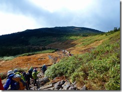 11大勢の登山者が歩いています